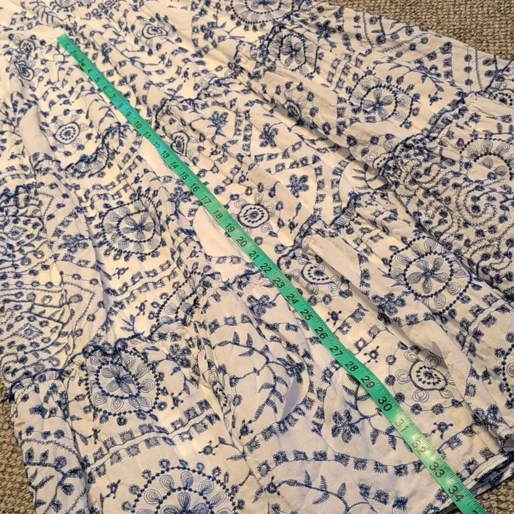 NWT Baltic Born Women's Mirabel Eyelet Midi Cotton Dress Boho Cottage Blue White - Picture 3 of 8